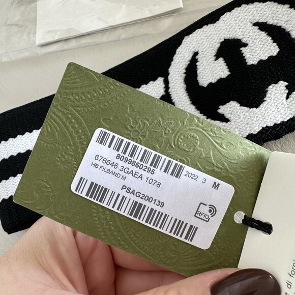 NEW GUCCI Headband HAIRBAND INTERLOCKING G BLACK WHITE SIZE M LOGO - Picture 6 of 8